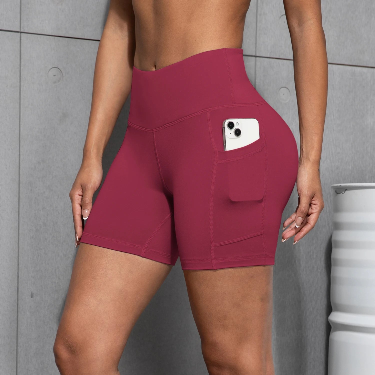 Women’s High-Waist Yoga Pocket Shorts – Elastic Fitness Leggings